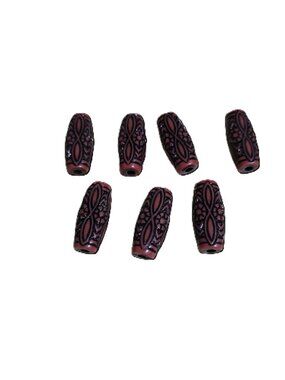 Earthy Black Etched Engraved Oval Tube Bead (7 Pieces)